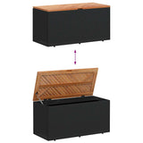 Garden Storage Box Black 110x50x54 cm Poly Rattan Acacia Wood - Close-Up Angle