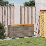 Garden Storage Box Grey 110x50x54 cm Poly Rattan Acacia Wood - Side View