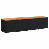Garden Storage Box Black 220x50x54 cm Poly Rattan Acacia Wood - Front View