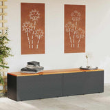 Garden Storage Box Black 220x50x54 cm Poly Rattan Acacia Wood - Side View
