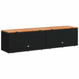 Garden Storage Box Black 220x50x54 cm Poly Rattan Acacia Wood - Rear View