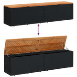 Garden Storage Box Black 220x50x54 cm Poly Rattan Acacia Wood - Close-Up Angle