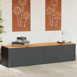 Garden Storage Box Black 220x50x54 cm Poly Rattan Acacia Wood