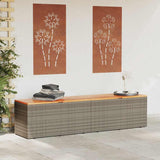 Garden Storage Box Grey 220x50x54 cm Poly Rattan Acacia Wood - Side View