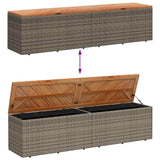 Garden Storage Box Grey 220x50x54 cm Poly Rattan Acacia Wood - Close-Up Angle