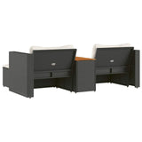 5 Piece Garden Sofa Set with Cushions Black Poly Rattan Acacia - Close-Up Angle