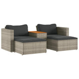 5 Piece Garden Sofa Set with Cushions Grey Poly Rattan Acacia - Front View