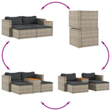 5 Piece Garden Sofa Set with Cushions Grey Poly Rattan Acacia - Low Angle