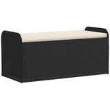 Storage Bench with Cushion Black 115x51x52 cm Poly Rattan - Front View
