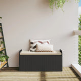 Storage Bench with Cushion Black 115x51x52 cm Poly Rattan - Side View