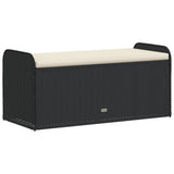 Storage Bench with Cushion Black 115x51x52 cm Poly Rattan - Rear View