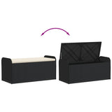 Storage Bench with Cushion Black 115x51x52 cm Poly Rattan - Close-Up Angle