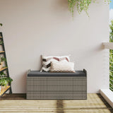 Storage Bench with Cushion Grey 115x51x52 cm Poly Rattan - Side View