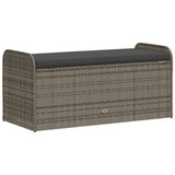 Storage Bench with Cushion Grey 115x51x52 cm Poly Rattan - Rear View