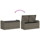 Storage Bench with Cushion Grey 115x51x52 cm Poly Rattan - Close-Up Angle
