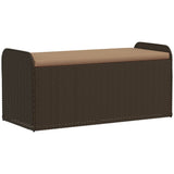 Storage Bench with Cushion Brown 115x51x52 cm Poly Rattan - Front View