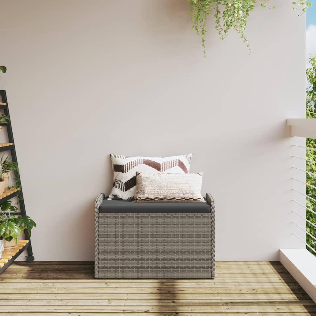 Storage Bench with Cushion Grey 80x51x52 cm Poly Rattan