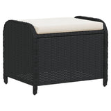Garden Stool with Cushion Black 58x46x46 cm Poly Rattan - Front View