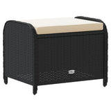 Garden Stool with Cushion Black 58x46x46 cm Poly Rattan - Rear View
