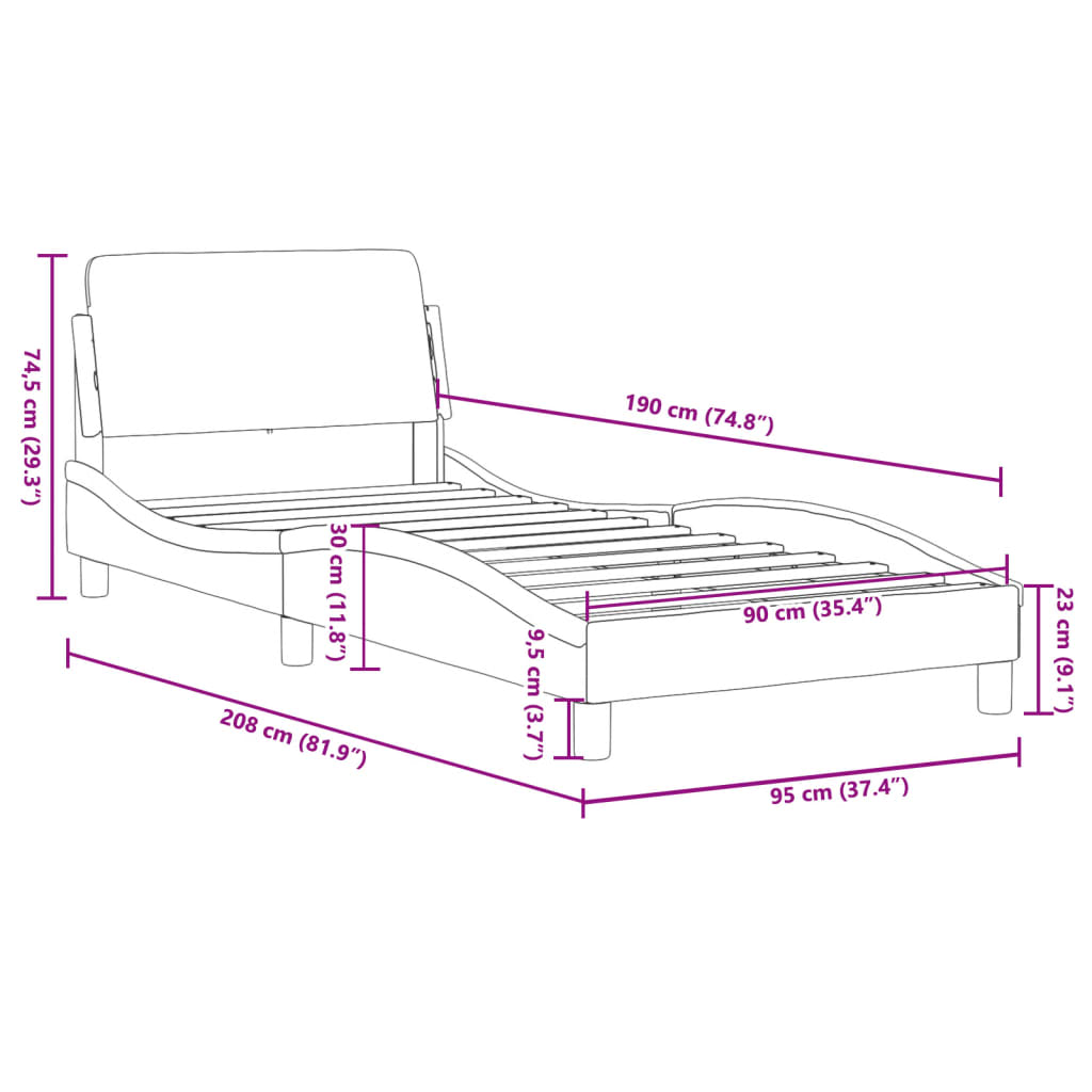 Bed Frame with Headboard "Dover" Black 90x190 cm Velvet