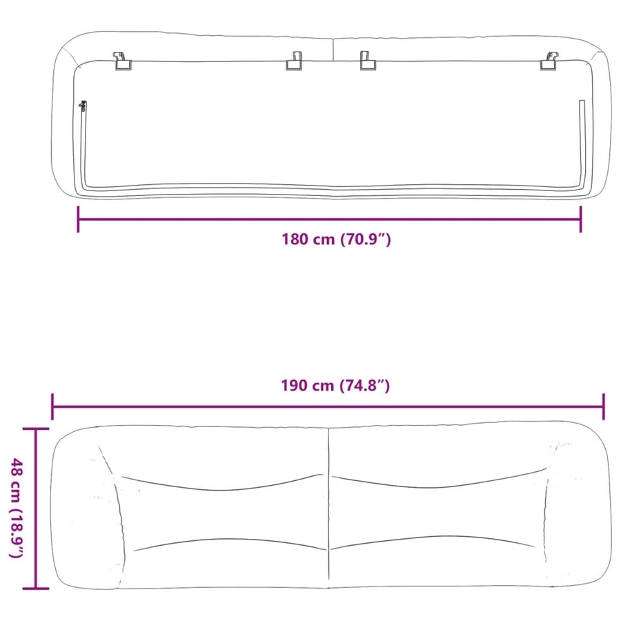 Headboard Cushion "Hvar" Black 180 cm Fabric