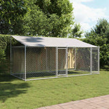 Dog Cage with Roof and Doors Grey 4x2x2 m Galvanised Steel - Front View