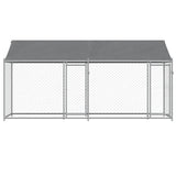 Dog Cage with Roof and Doors Grey 4x2x2 m Galvanised Steel - Side View