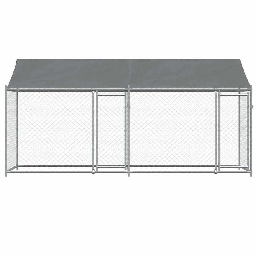 Dog Cage with Roof and Doors Grey 4x2x2 m Galvanised Steel