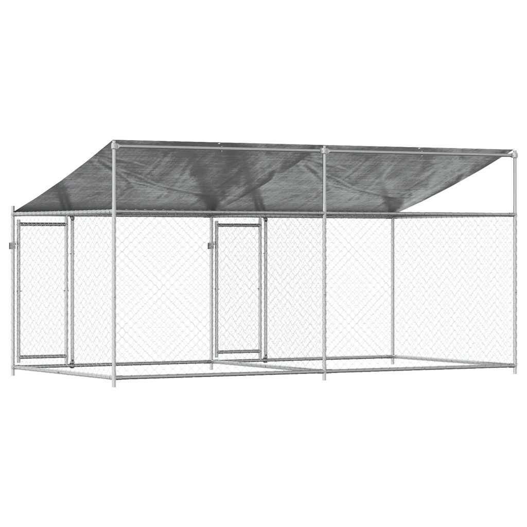 Dog Cage with Roof and Doors Grey 4x2x2 m Galvanised Steel