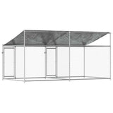 Dog Cage with Roof and Doors Grey 4x2x2 m Galvanised Steel