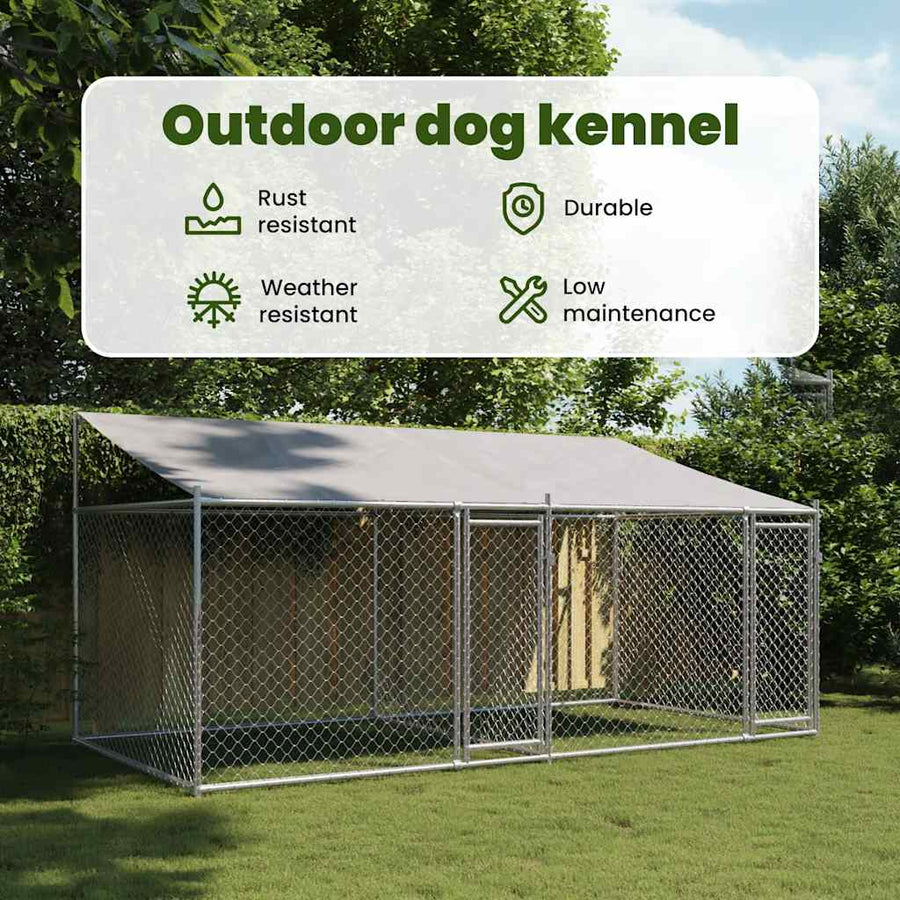 Dog Cage with Roof and Doors Grey 4x2x2 m Galvanised Steel