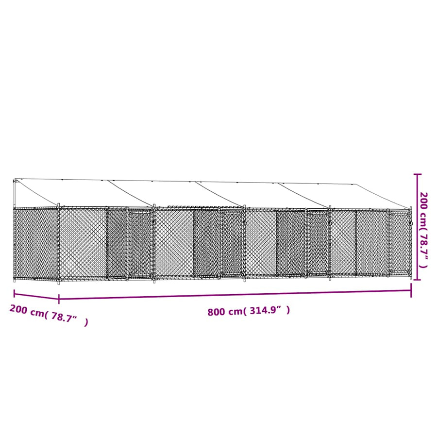 Dog Cage with Roof and Doors Grey 8x2x2 m Galvanised Steel
