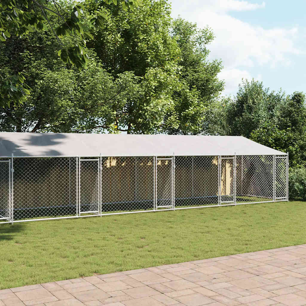 Dog Cage with Roof and Doors Grey 12x2x2 m Galvanised Steel