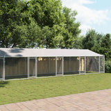 Dog Cage with Roof and Doors Grey 12x2x2 m Galvanised Steel - Front View