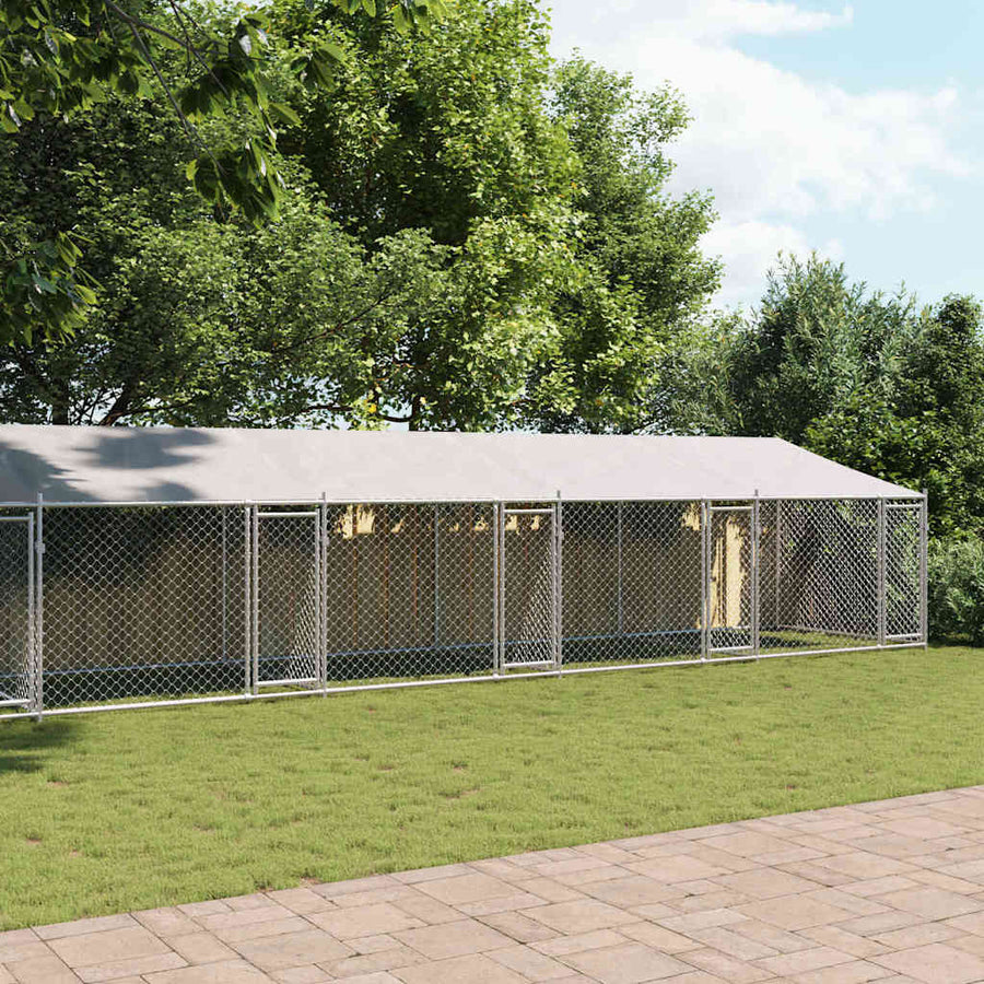 Dog Cage with Roof and Doors Grey 12x2x2 m Galvanised Steel