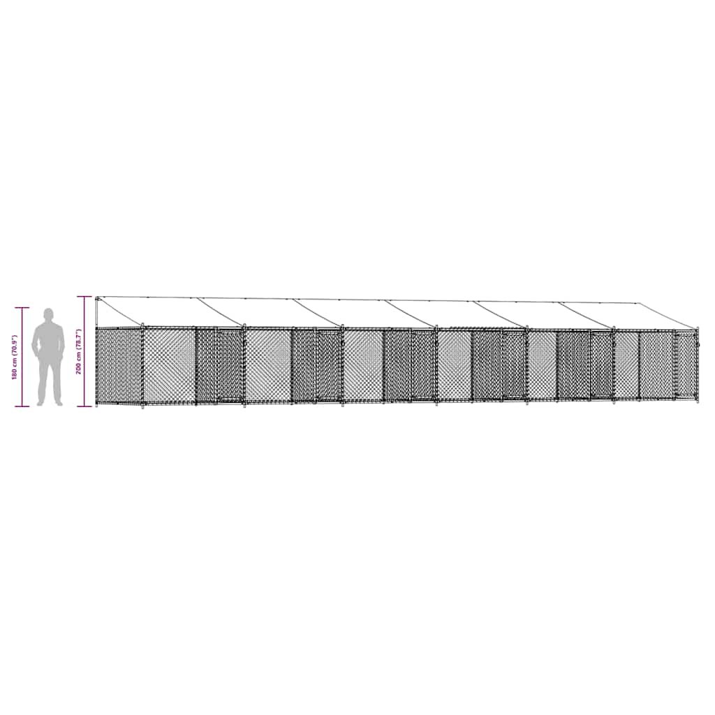 Dog Cage with Roof and Doors Grey 12x2x2 m Galvanised Steel
