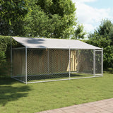 Dog Cage with Roof and Door Grey 4x2x2 m Galvanised Steel - Side View