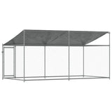Dog Cage with Roof and Door Grey 4x2x2 m Galvanised Steel - Rear View
