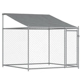 Dog Cage with Roof and Door Grey 4x2x2 m Galvanised Steel - Close-Up Angle