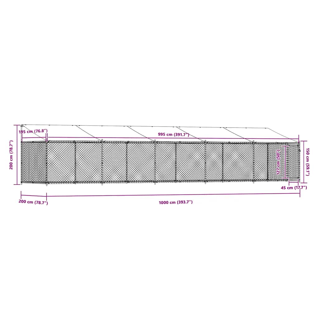 Dog Cage with Roof and Door Grey 10x2x2 m Galvanised Steel