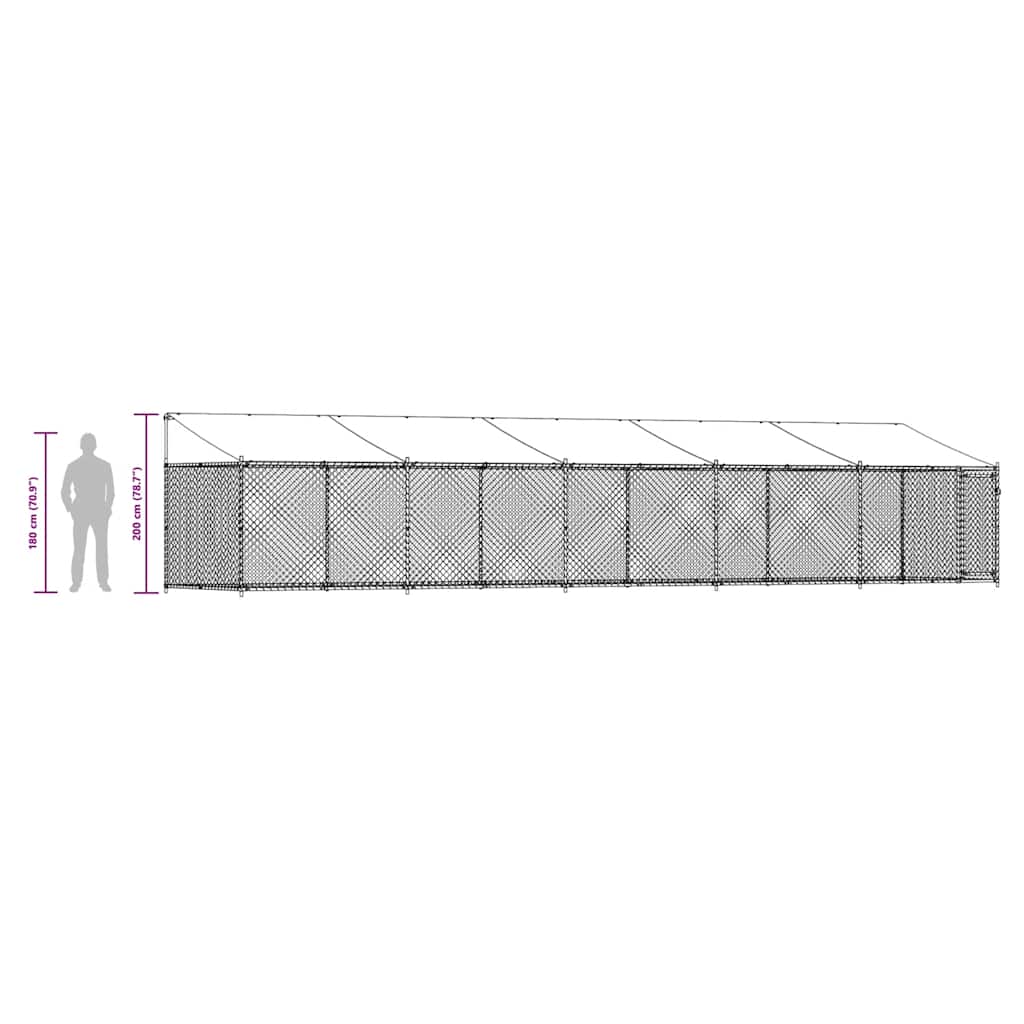 Dog Cage with Roof and Door Grey 10x2x2 m Galvanised Steel