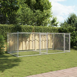 Dog Cage with Doors Grey 4x2x1.5 m Galvanised Steel - Side View