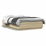 Bed Frame with LED without Mattress Sonoma Oak 150x200 cm