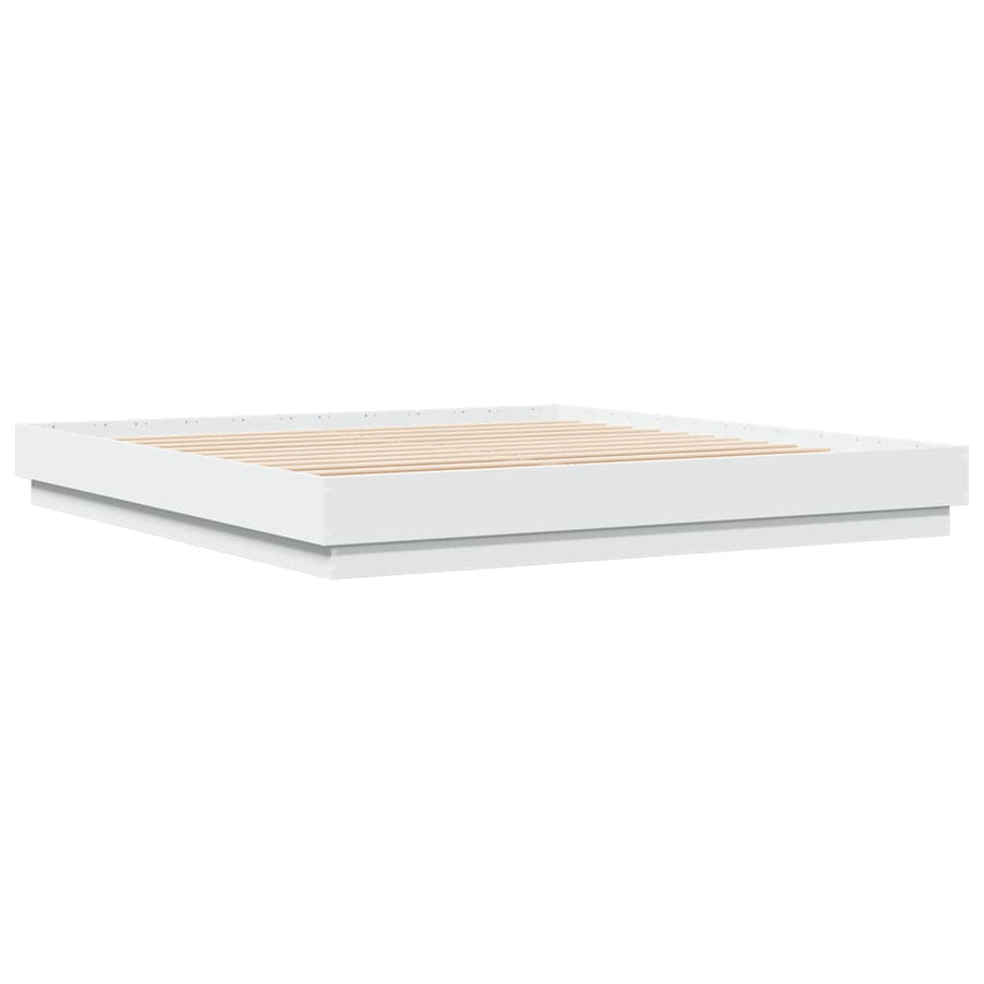 Bed Frame with LED without Mattress White 183x203 cm King