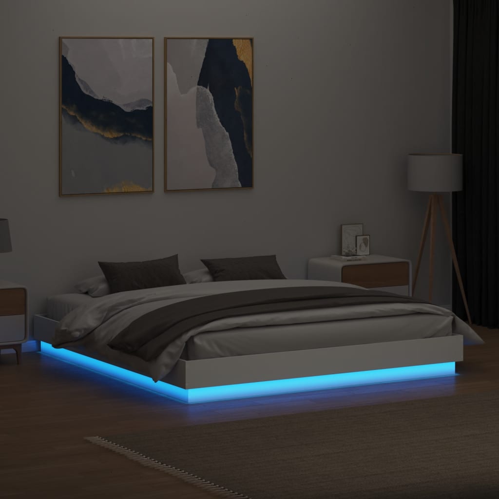 Bed Frame with LED without Mattress White 183x203 cm King