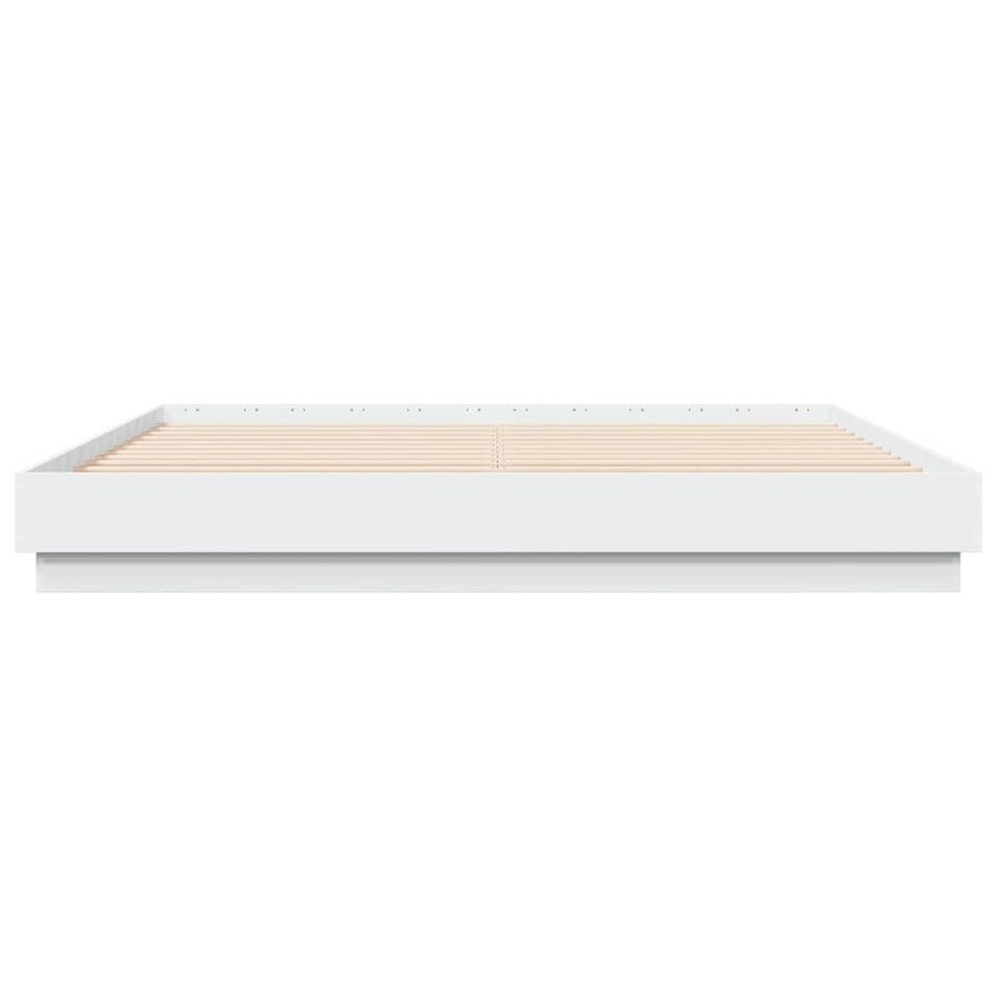 Bed Frame with LED without Mattress White 183x203 cm King