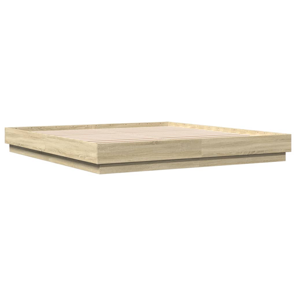Bed Frame with LED without Mattress Sonoma Oak 183x203 cm King