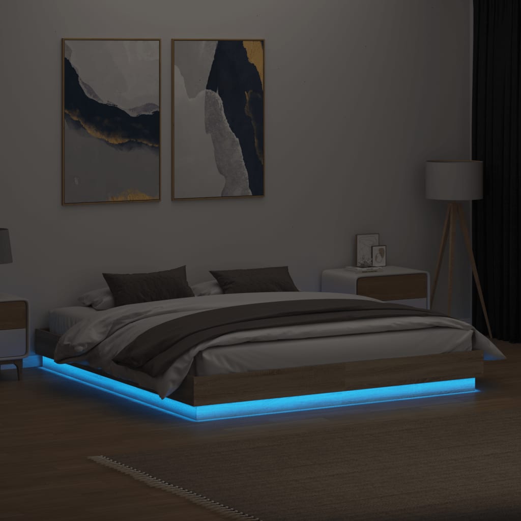 Bed Frame with LED without Mattress Sonoma Oak 183x203 cm King