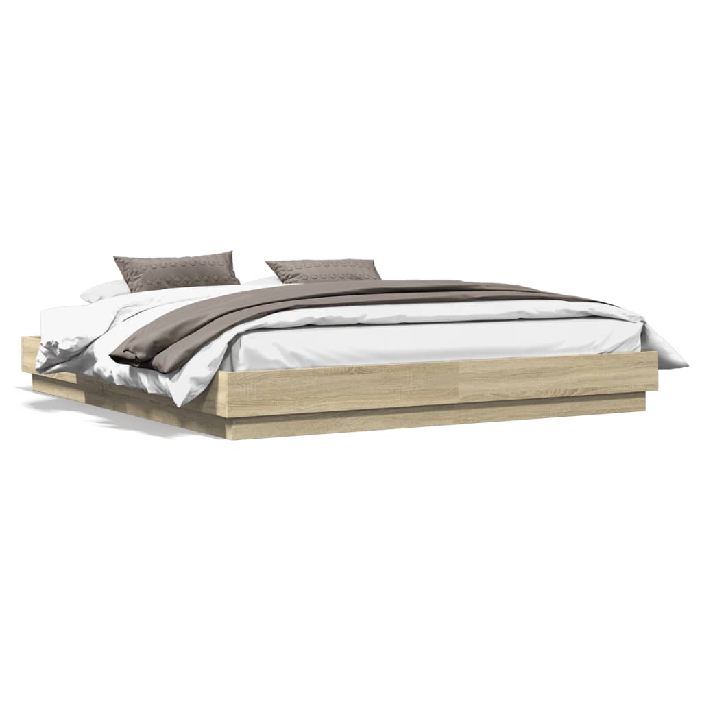 Bed Frame with LED without Mattress Sonoma Oak 183x203 cm King