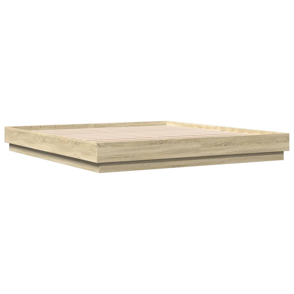 Bed Frame with LED without Mattress Sonoma Oak 183x203 cm King